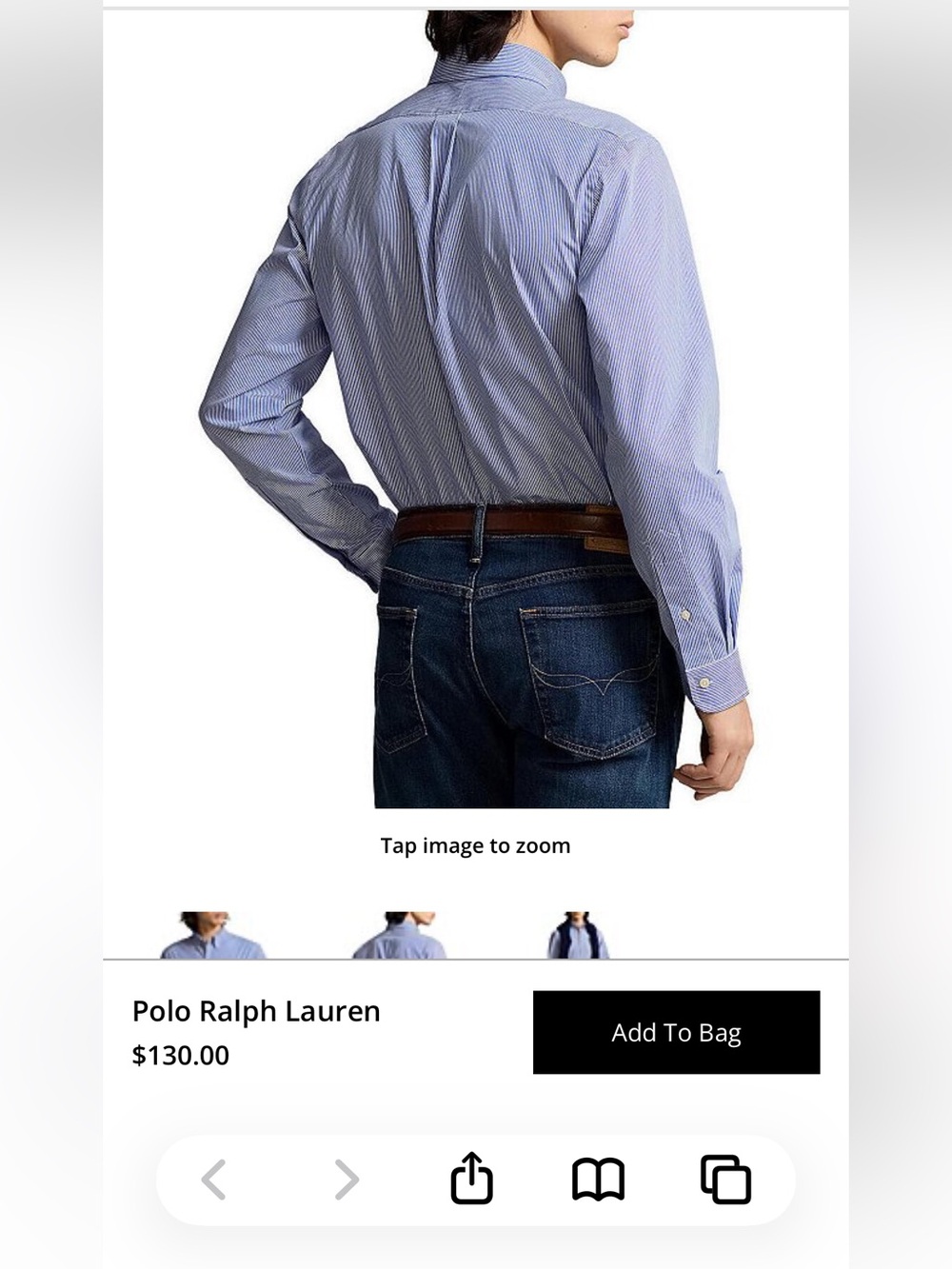 Polo Ralph Blue Cotton Striped Stretch Poplin Button-Down Shirt - Size Large - Picture 8 of 11